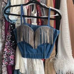 Rhinestone Denim Top💎